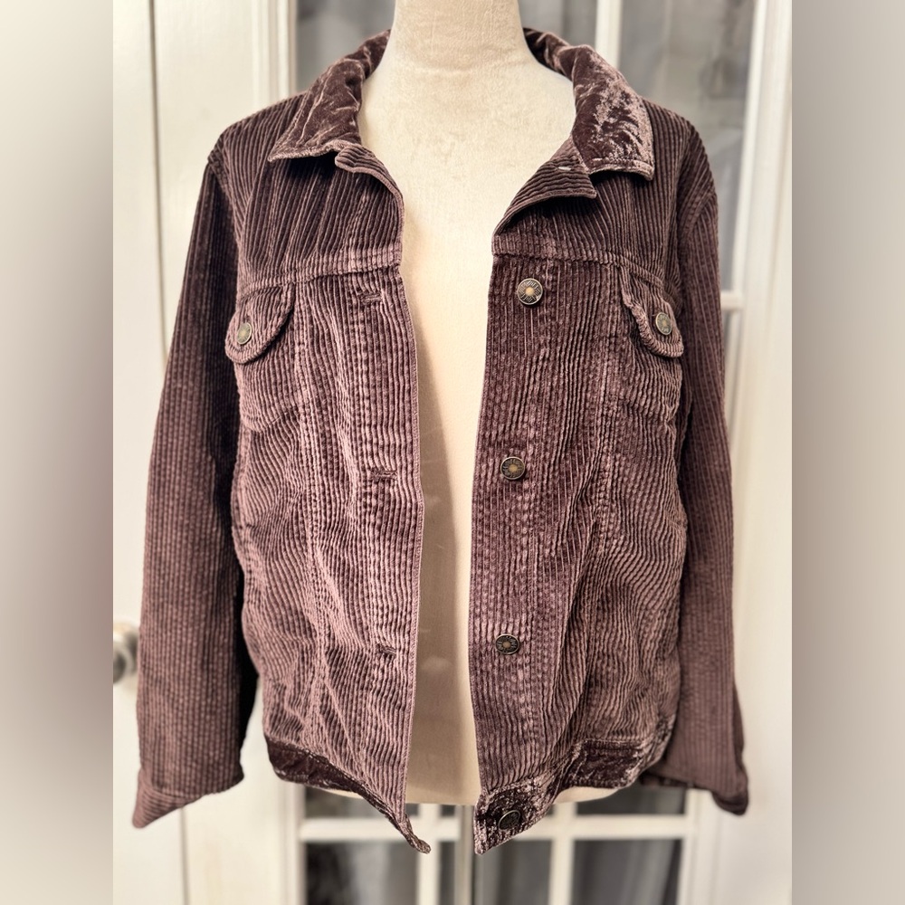 J. Jill Brown Velvet Chocolate Brown Corduroy Jacket XL Soft Vintage Button-Up